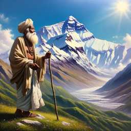 someone gazing at Mount Everest, oil painting generated by DALL·E 2